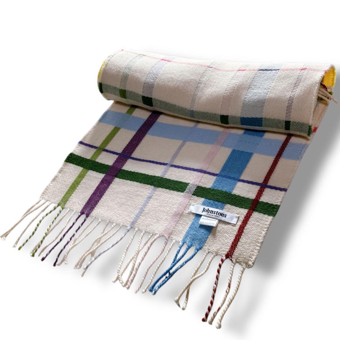 ジョンストンズ 良品 スコットランド製 メリノウール100% マフラー ベージュ