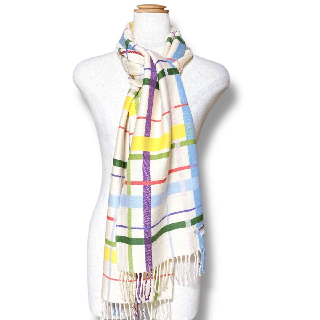 ジョンストンズ 良品 スコットランド製 メリノウール100% マフラー ベージュ