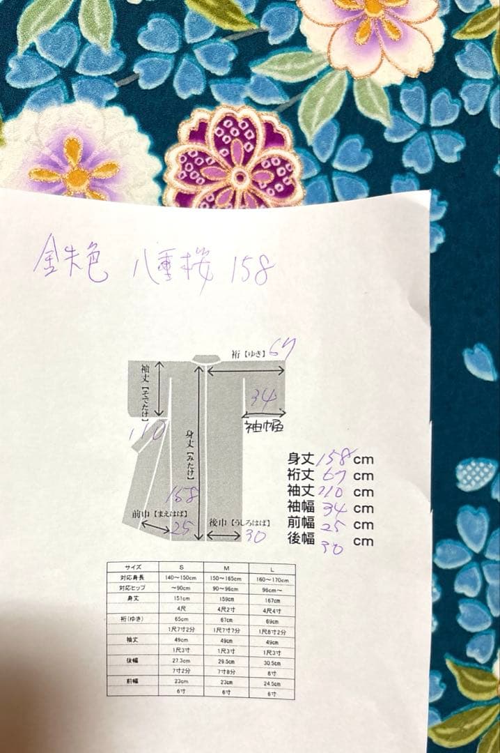 鉄色 八重桜 振袖 身丈158
