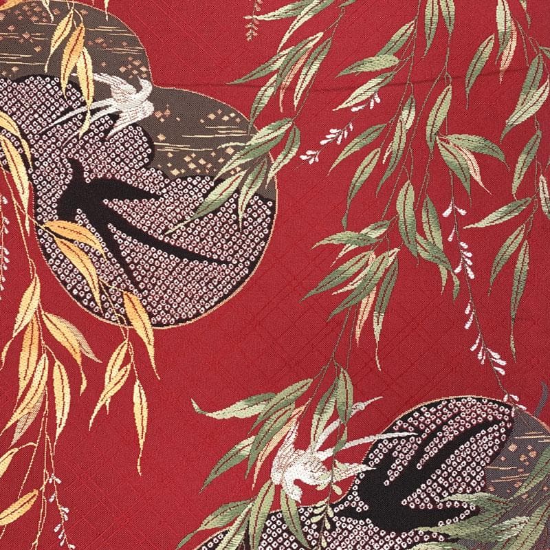 509my36◇大正ロマン 貝島はるみ 柳に瓢箪 鳥 燕 金糸 六通 袋帯◇美品