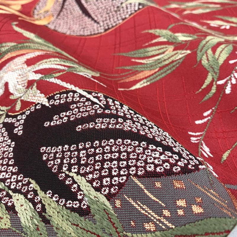 509my36◇大正ロマン 貝島はるみ 柳に瓢箪 鳥 燕 金糸 六通 袋帯◇美品