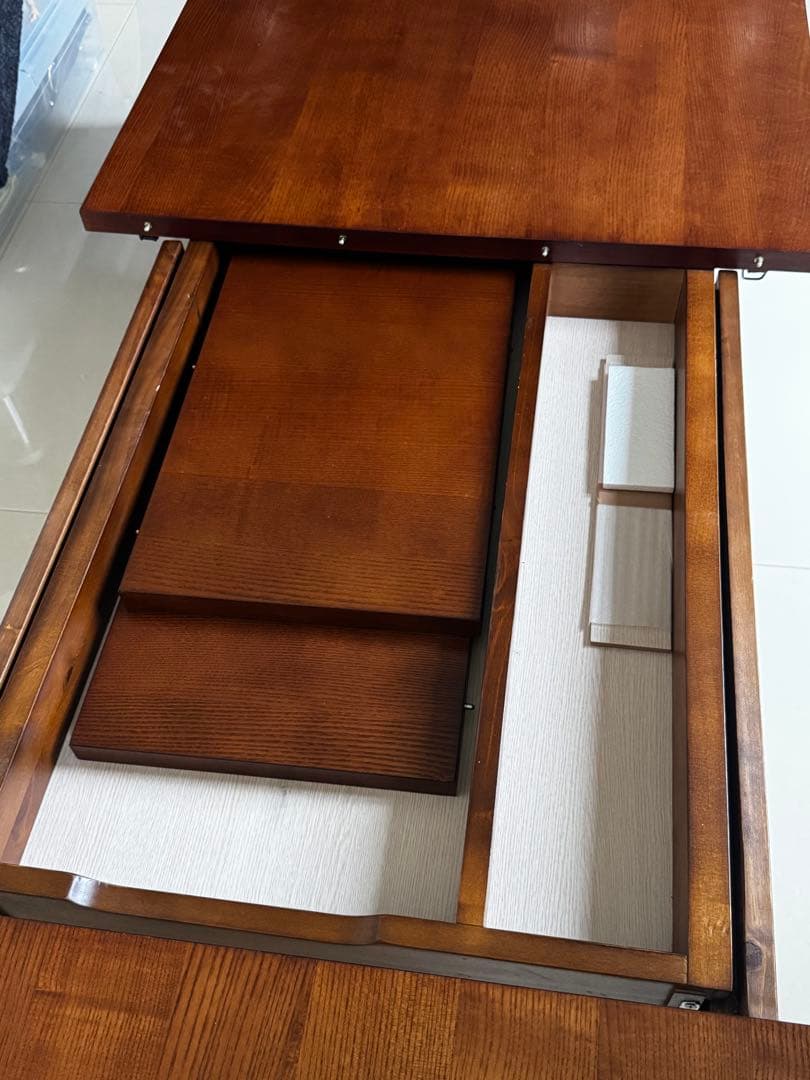 3段階伸縮　145・175・205cm木製ローテーブル　ダークブラウン