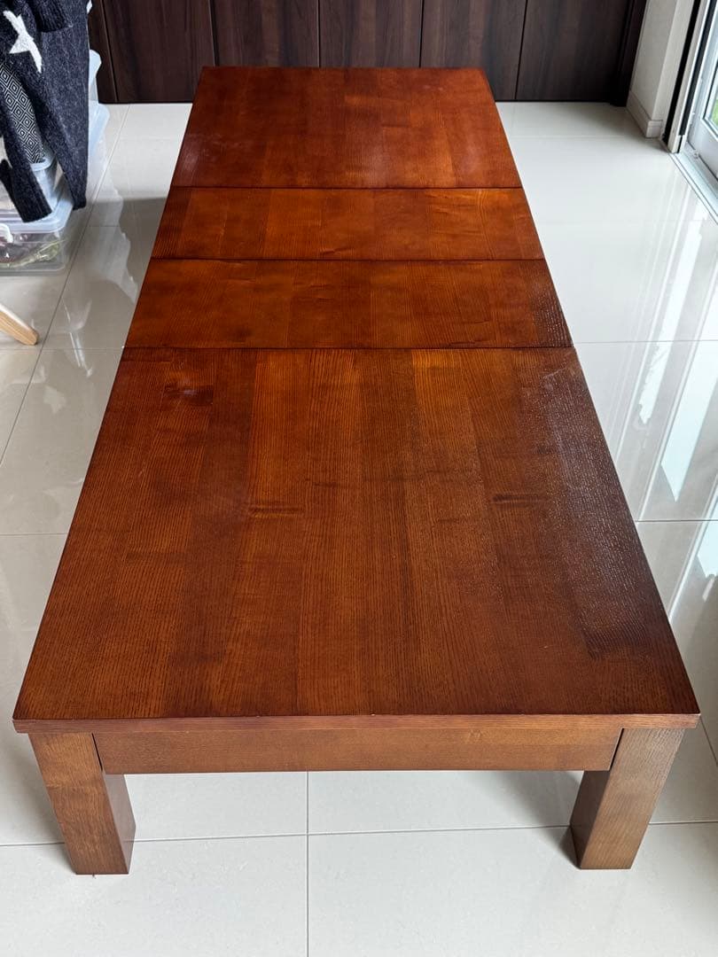 3段階伸縮　145・175・205cm木製ローテーブル　ダークブラウン