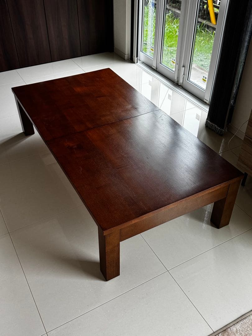 3段階伸縮　145・175・205cm木製ローテーブル　ダークブラウン