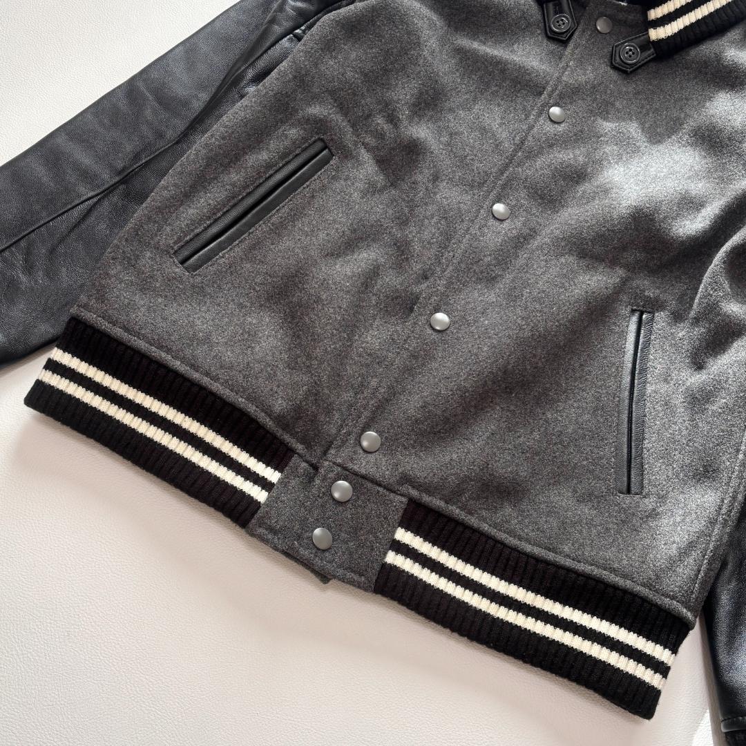 ビームス スタジャン ラムレザー 切り替え ファラオ ドンキーネック L グレー