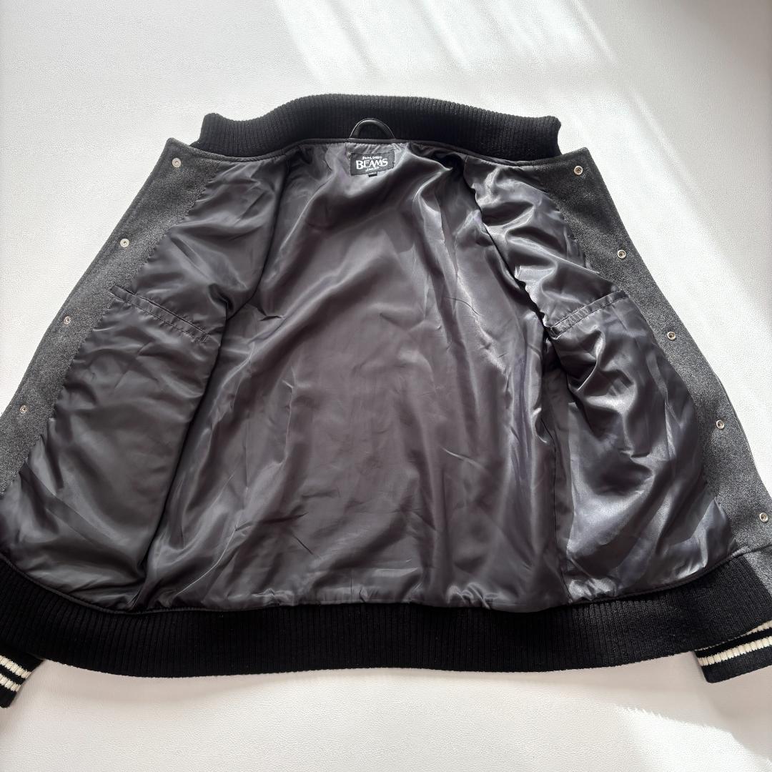 ビームス スタジャン ラムレザー 切り替え ファラオ ドンキーネック L グレー