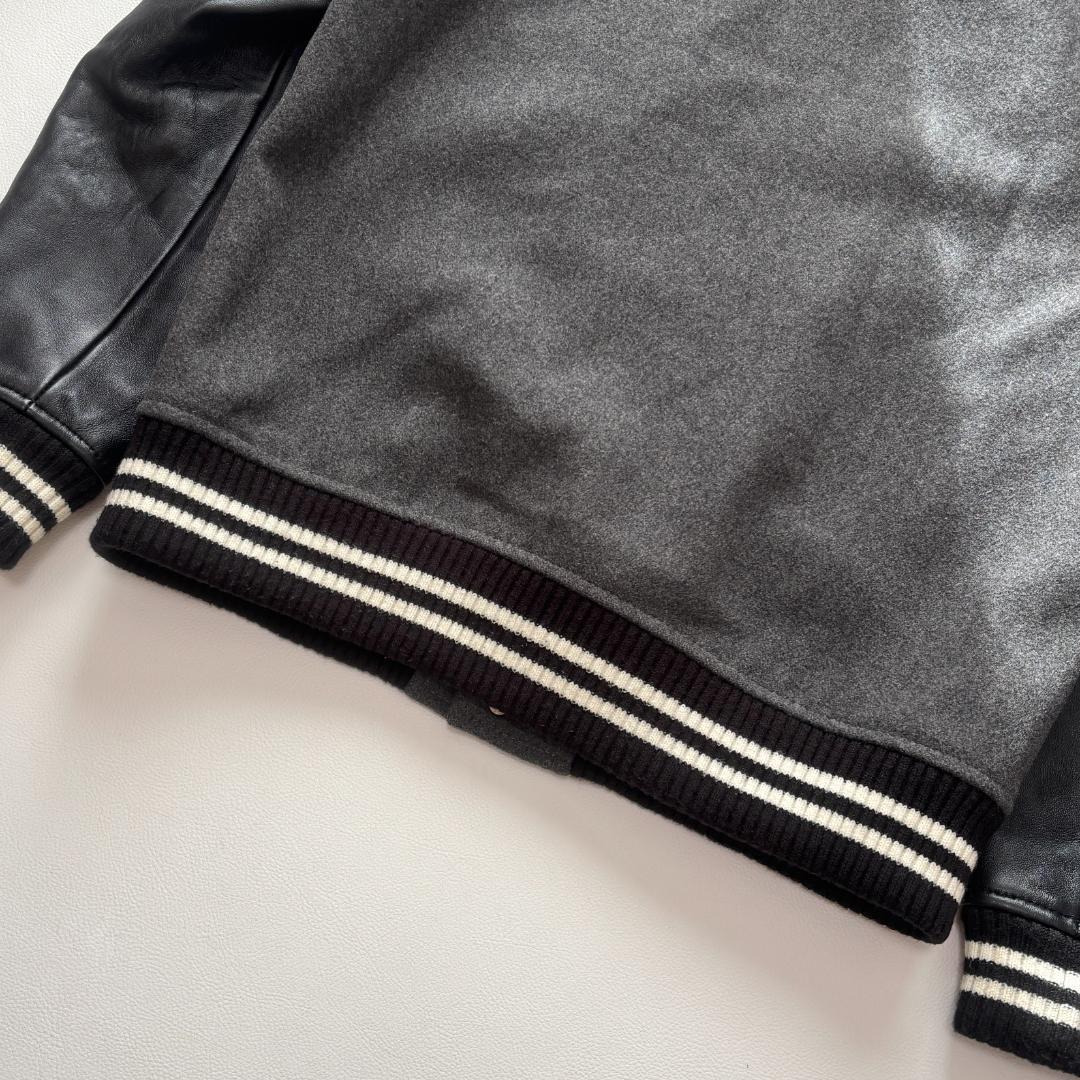 ビームス スタジャン ラムレザー 切り替え ファラオ ドンキーネック L グレー