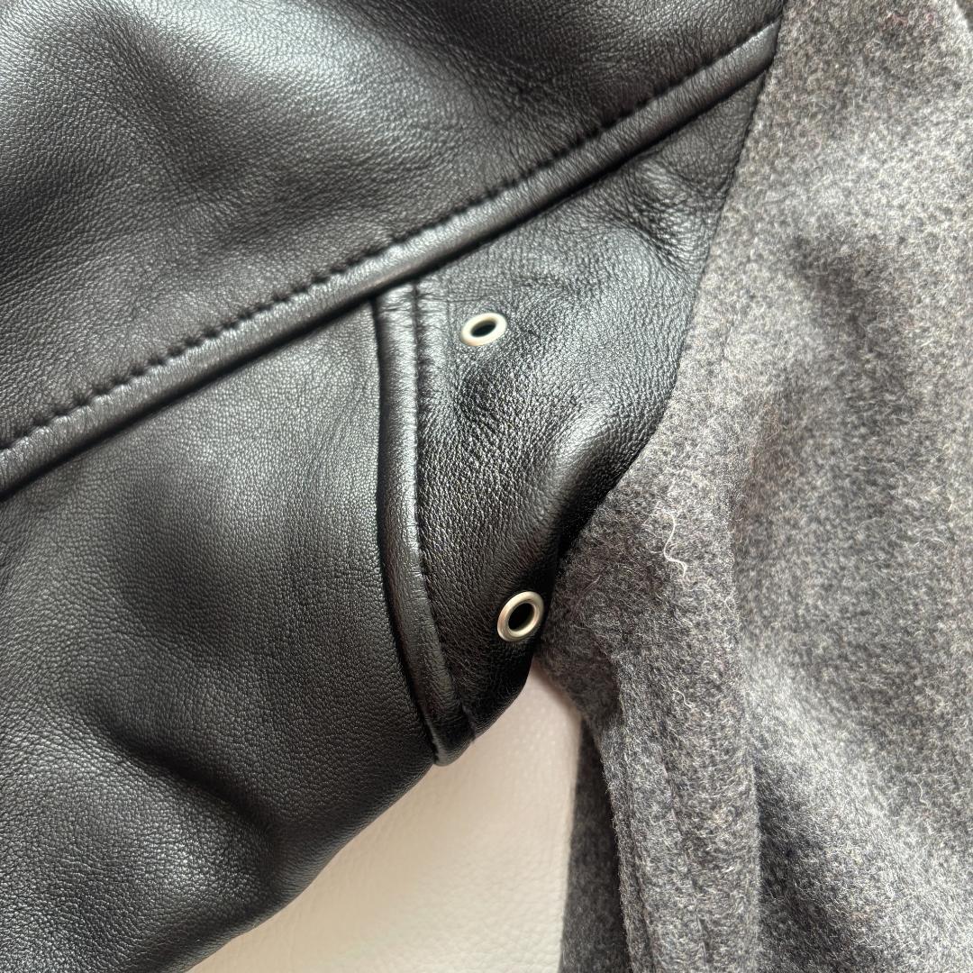 ビームス スタジャン ラムレザー 切り替え ファラオ ドンキーネック L グレー