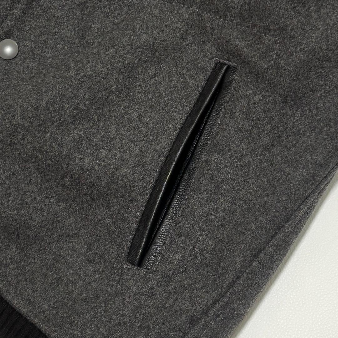 ビームス スタジャン ラムレザー 切り替え ファラオ ドンキーネック L グレー