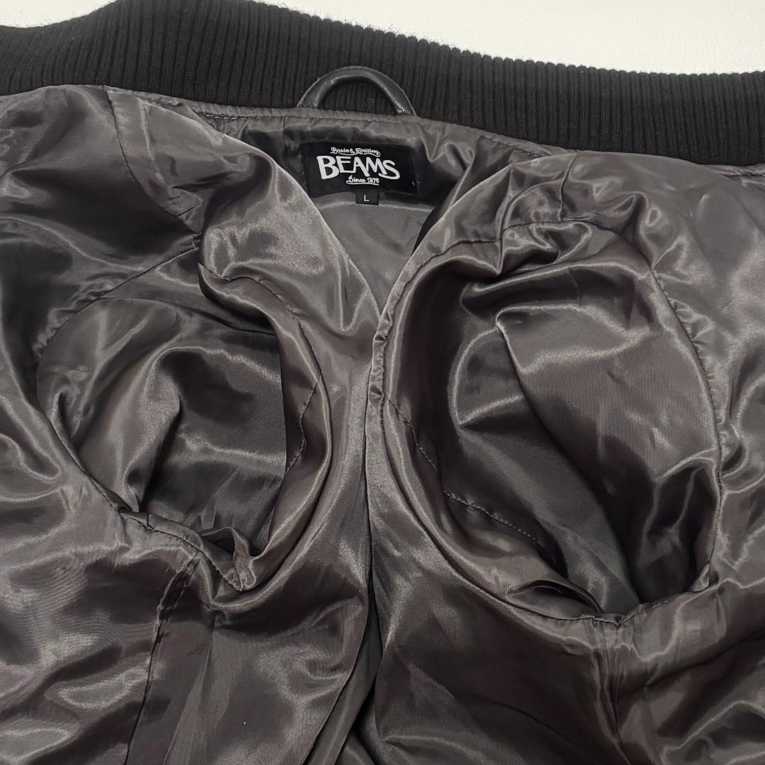 ビームス スタジャン ラムレザー 切り替え ファラオ ドンキーネック L グレー