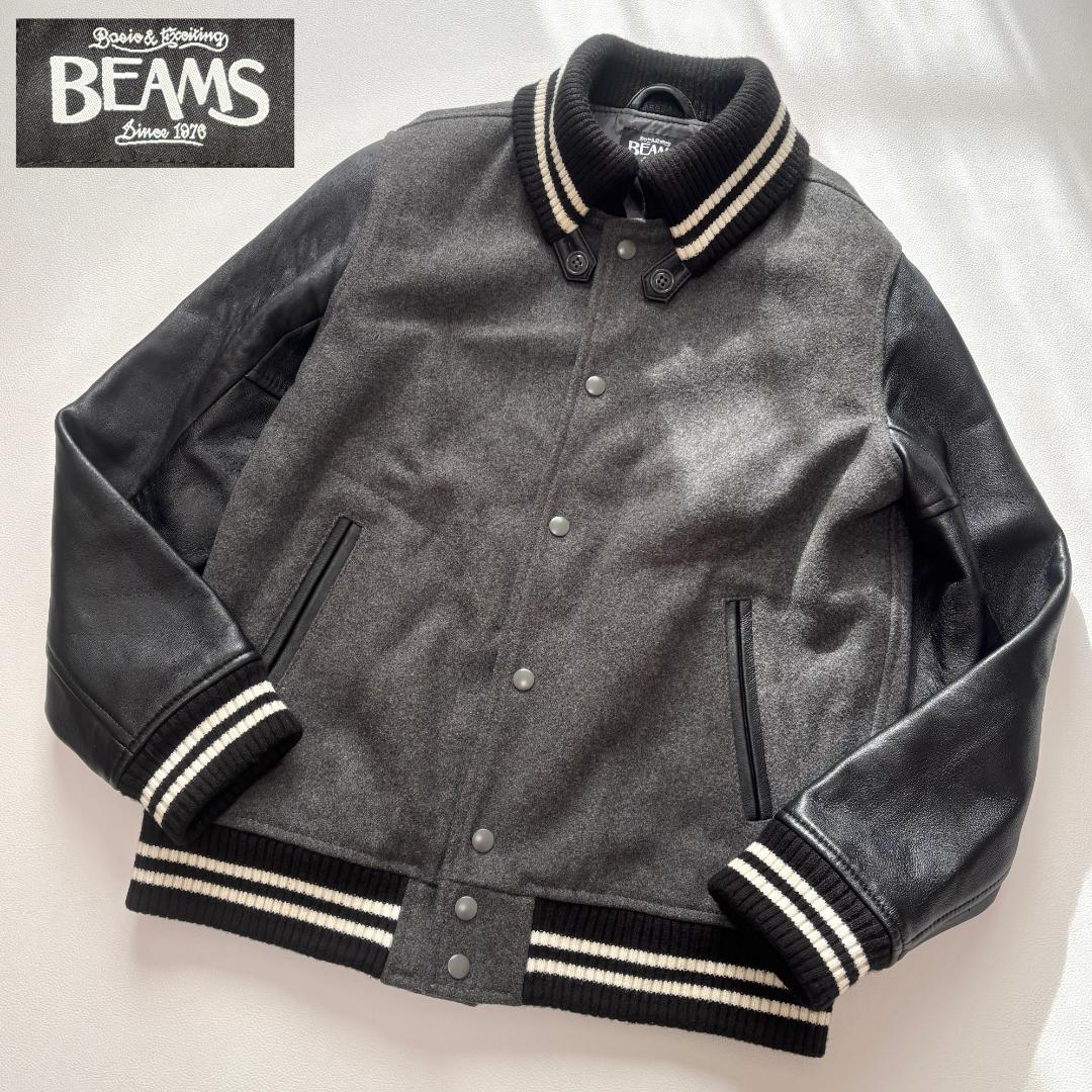 ビームス スタジャン ラムレザー 切り替え ファラオ ドンキーネック L グレー