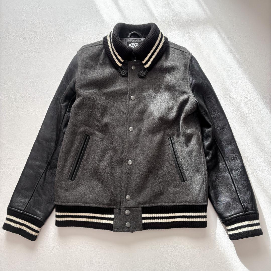 ビームス スタジャン ラムレザー 切り替え ファラオ ドンキーネック L グレー