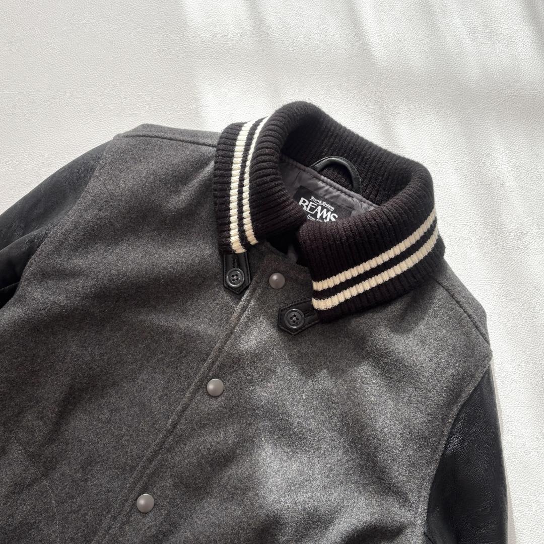 ビームス スタジャン ラムレザー 切り替え ファラオ ドンキーネック L グレー