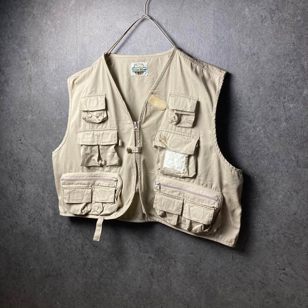 ヴィンテージ　フィッシングベスト　古着　ポケット　背面　ジップ