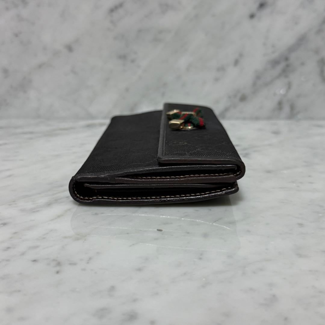GUCCI グッチ 長財布 ブラック 黒 キャンバス リボン シェリー GG