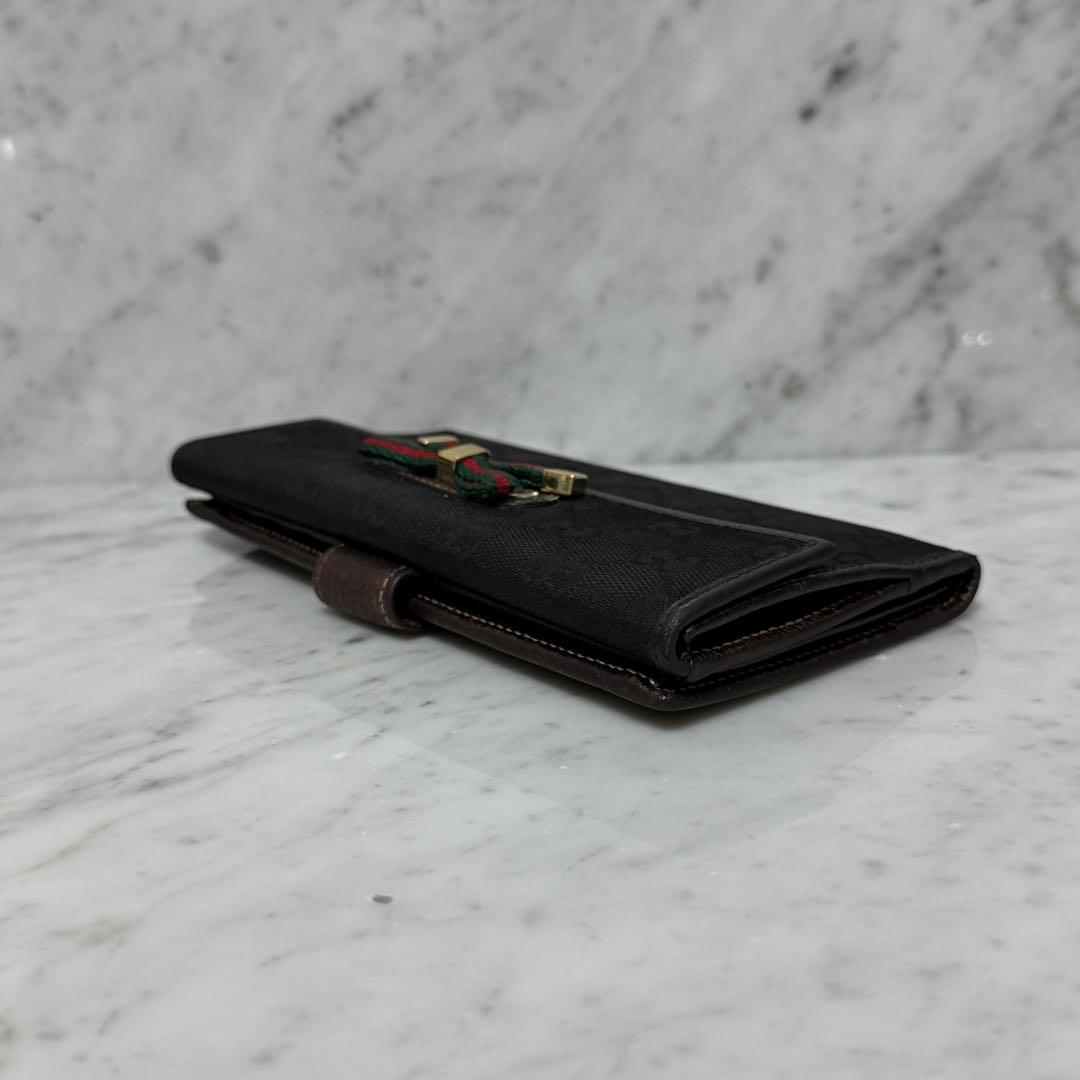 GUCCI グッチ 長財布 ブラック 黒 キャンバス リボン シェリー GG