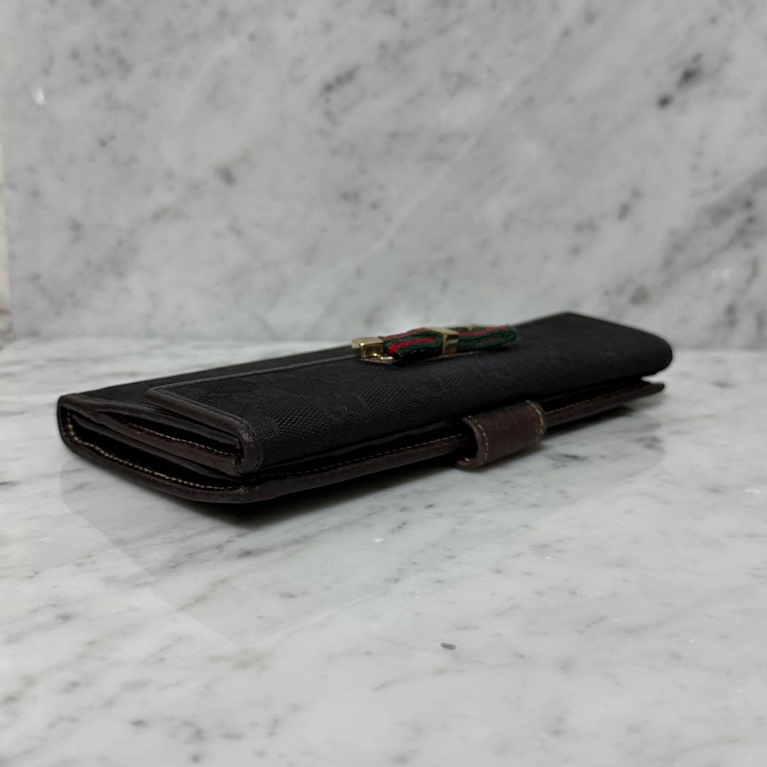GUCCI グッチ 長財布 ブラック 黒 キャンバス リボン シェリー GG