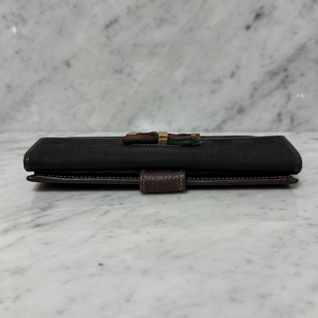 GUCCI グッチ 長財布 ブラック 黒 キャンバス リボン シェリー GG