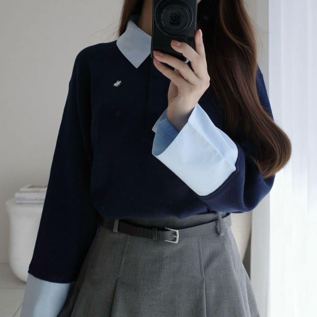 LAGUMAMOON POLO シャツカラーカフニットプルオーバー