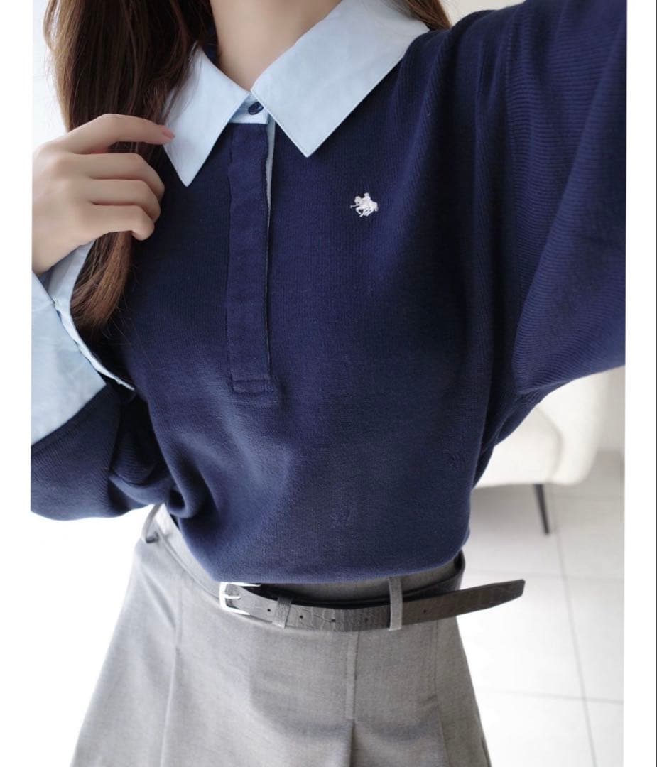 LAGUMAMOON POLO シャツカラーカフニットプルオーバー