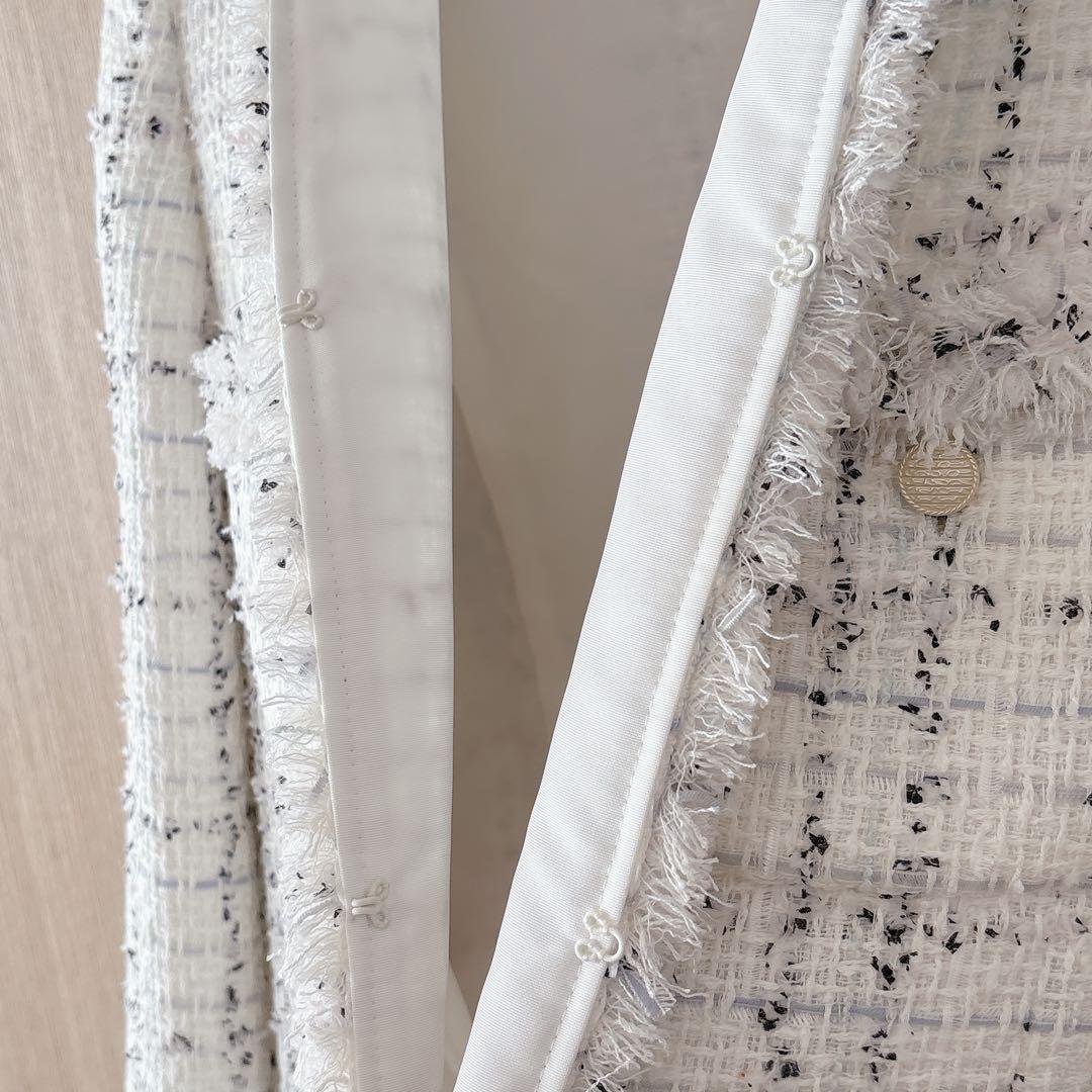 【1239】美品　アナイ　ミックスツィードノーカラージャケット　白　38