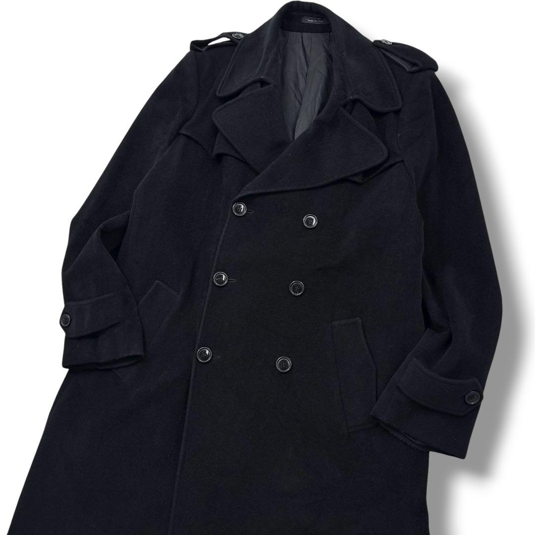 高級】ARMANI　エンポリオアルマーニ 　アンゴラ　トレンチコート　ロング　黒