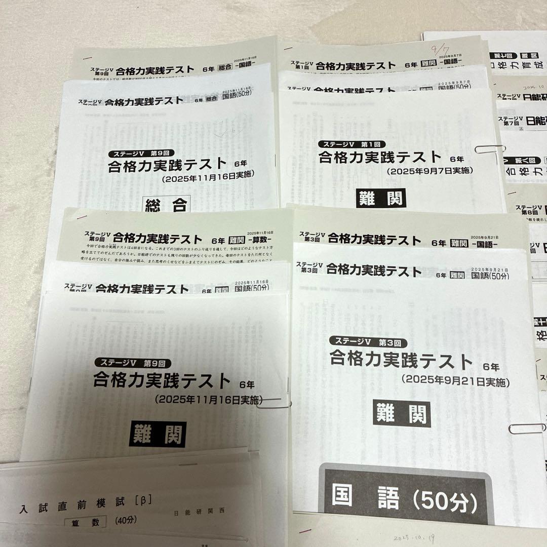 【最新2025年】日能研6年 後期　20回分　公開模試　育成テスト　入試実践模試