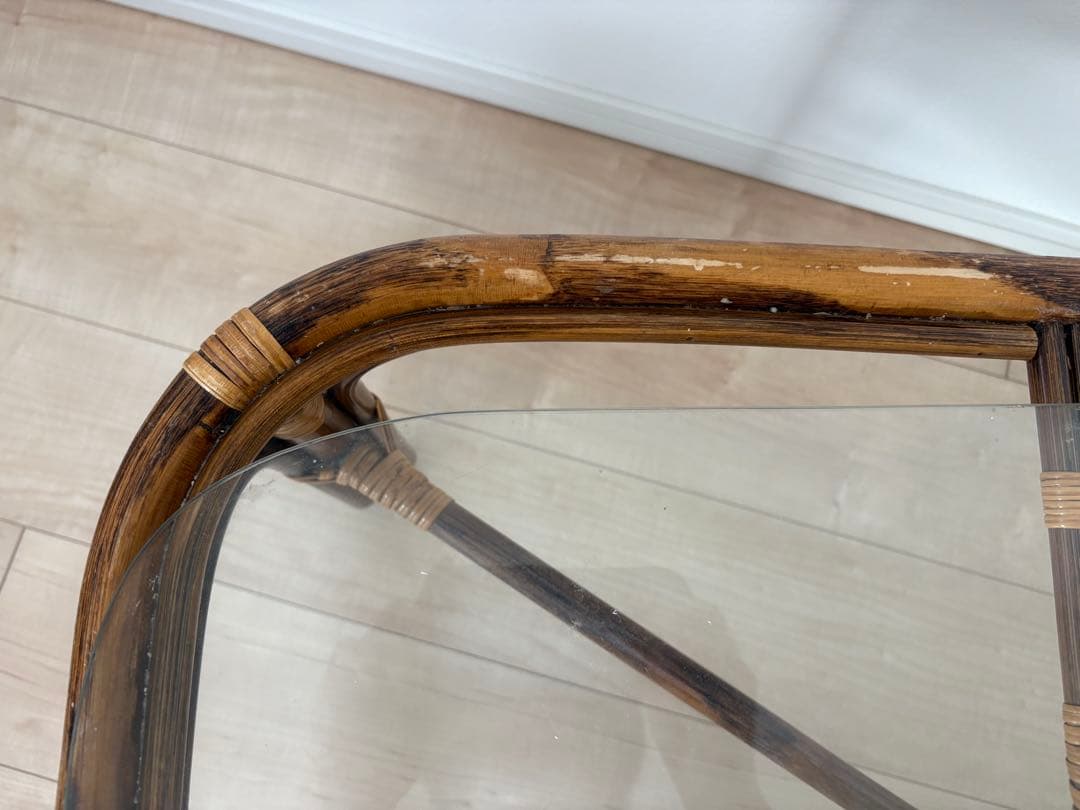 ガラス天板 ラタン製センターテーブル