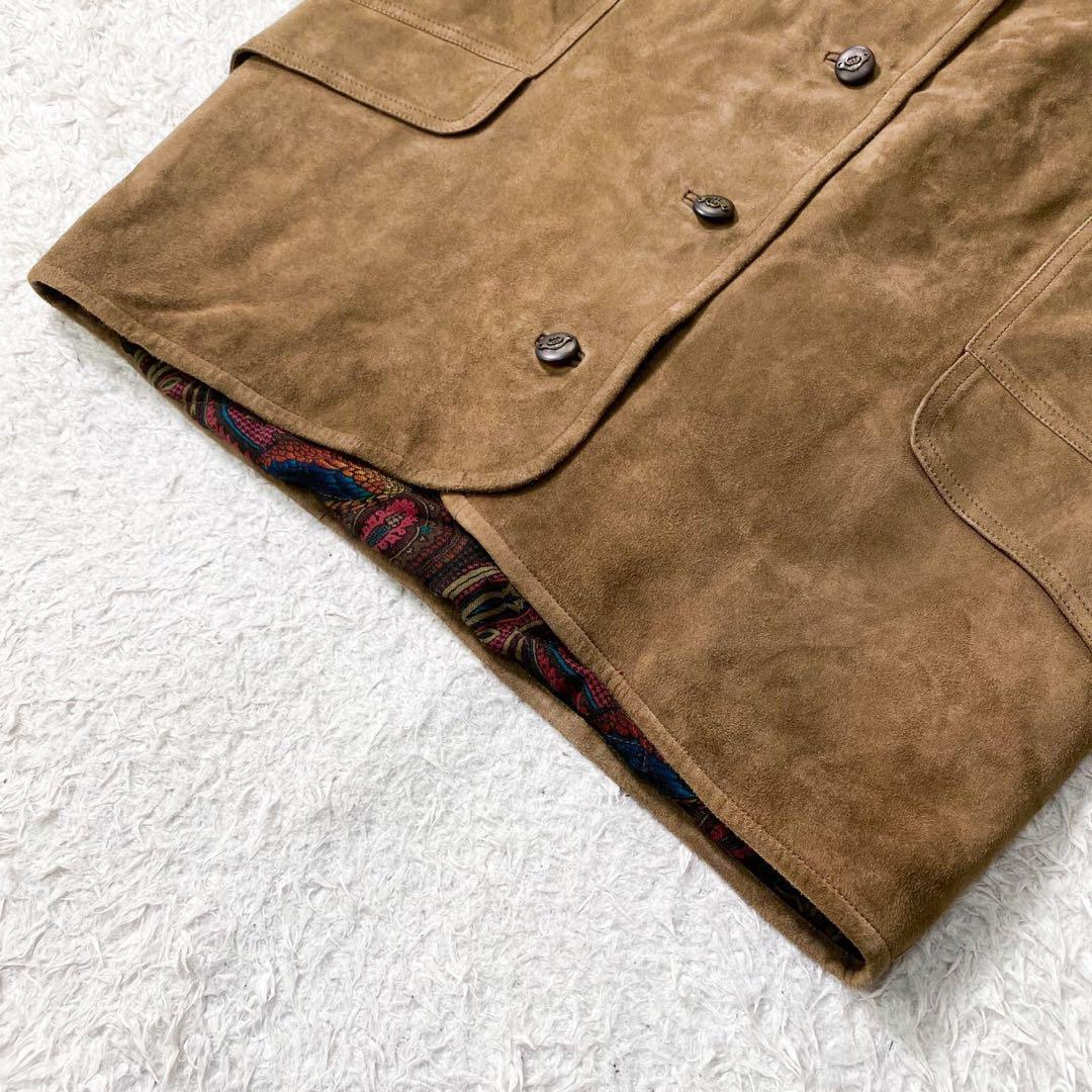 極美品！グッチ レザーベストGG金ボタン 裏地総ペイズリー柄 ヴィンテージXL