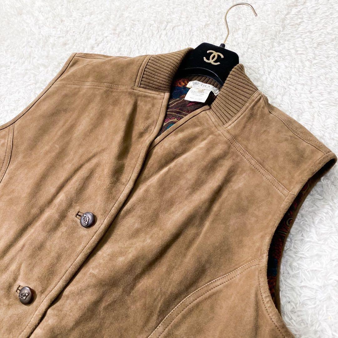 極美品！グッチ レザーベストGG金ボタン 裏地総ペイズリー柄 ヴィンテージXL