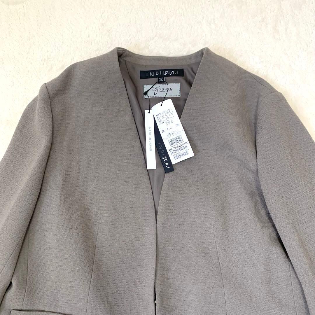 yuka様 新品タグ付 日本製 定価 INDIVI ノーカラージャケット ウール