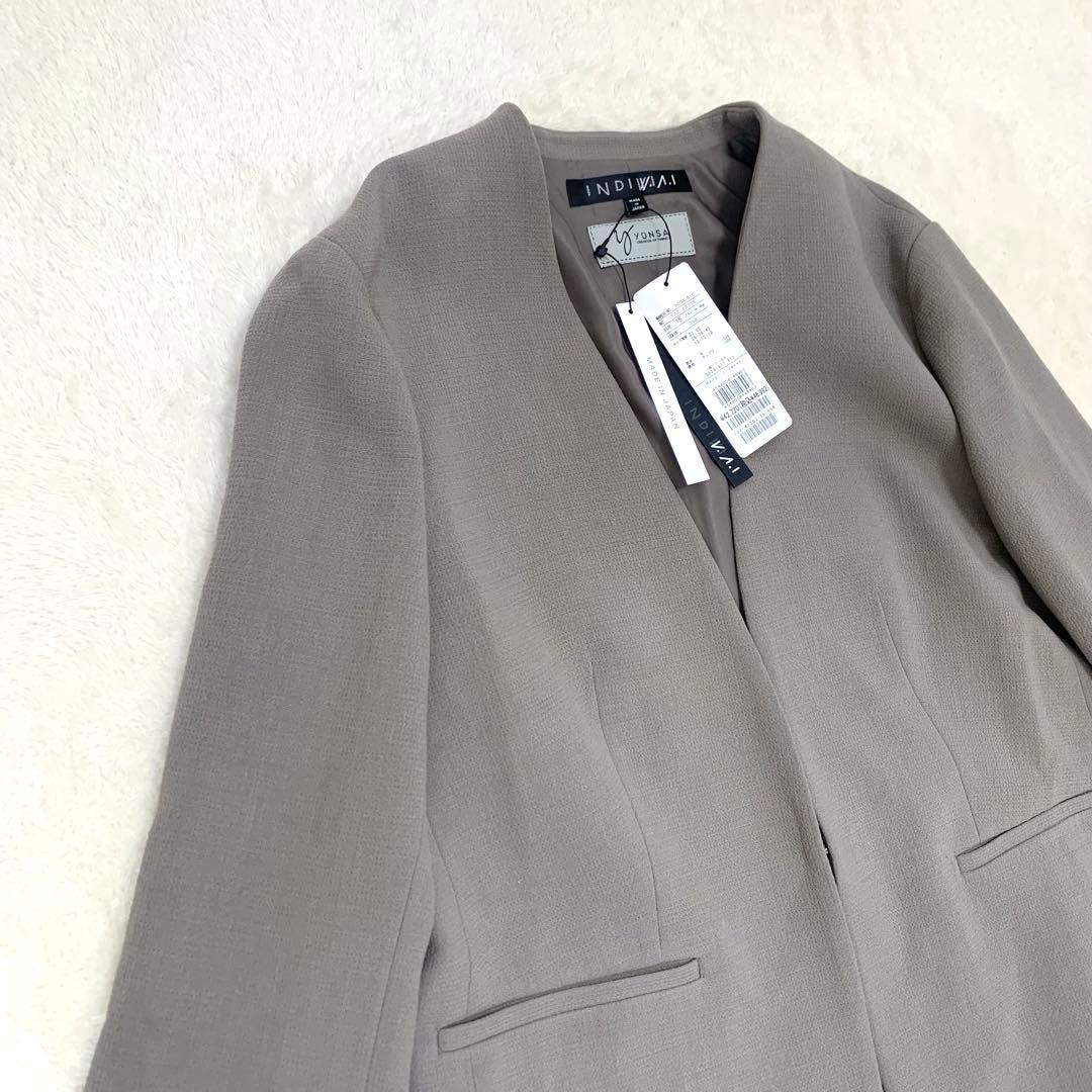 yuka様 新品タグ付 日本製 定価 INDIVI ノーカラージャケット ウール