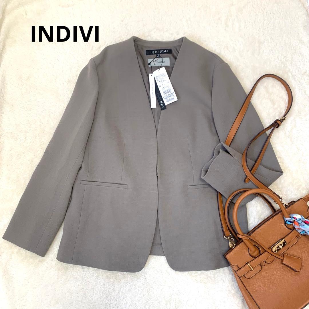 yuka様 新品タグ付 日本製 定価 INDIVI ノーカラージャケット ウール