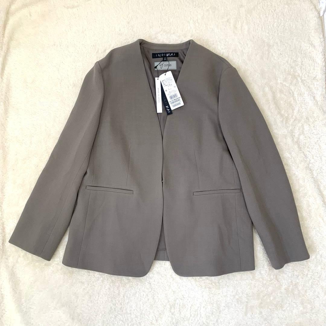 yuka様 新品タグ付 日本製 定価 INDIVI ノーカラージャケット ウール