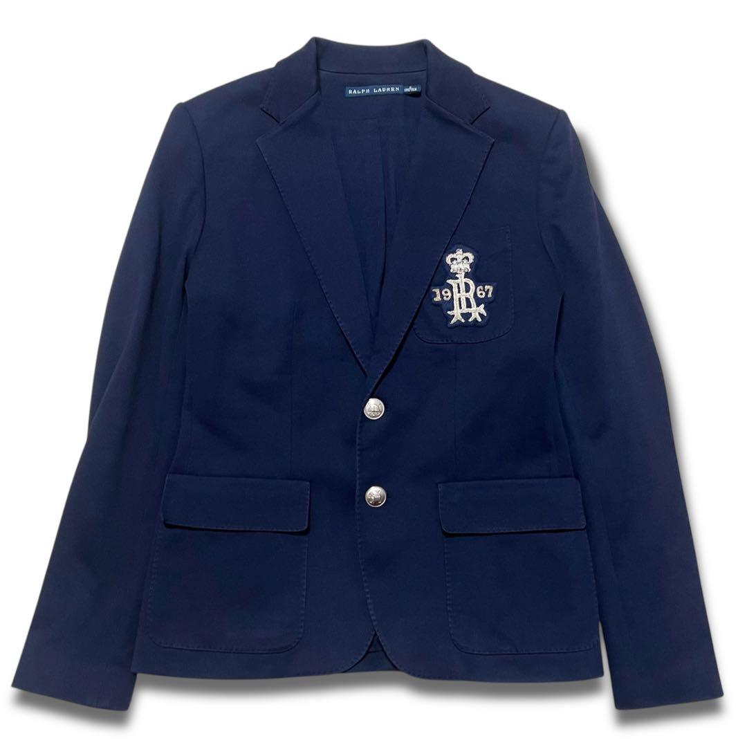 美品 ポロラルフローレン テーラードジャケット ワッペン 銀ボタン 紺ブレ