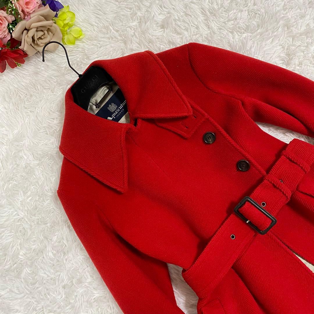 【極美品】 アクアスキュータム　ウールブレンドコート　ヘリンボーン　ベルト付き