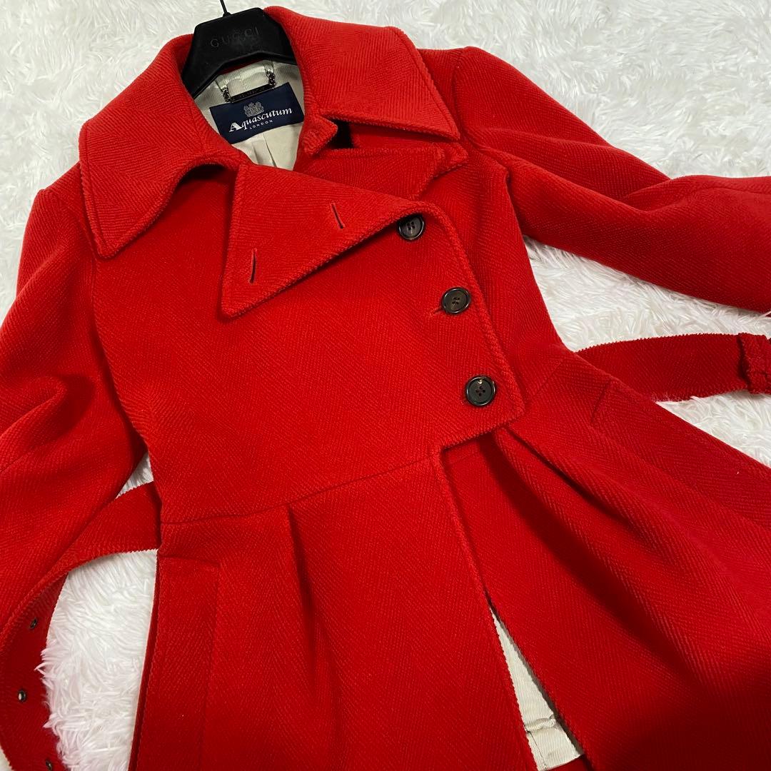 【極美品】 アクアスキュータム　ウールブレンドコート　ヘリンボーン　ベルト付き