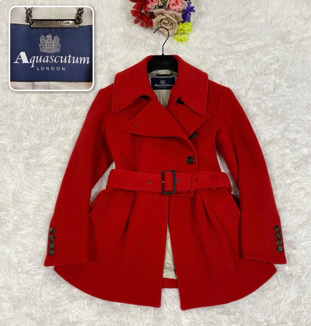 【極美品】 アクアスキュータム　ウールブレンドコート　ヘリンボーン　ベルト付き
