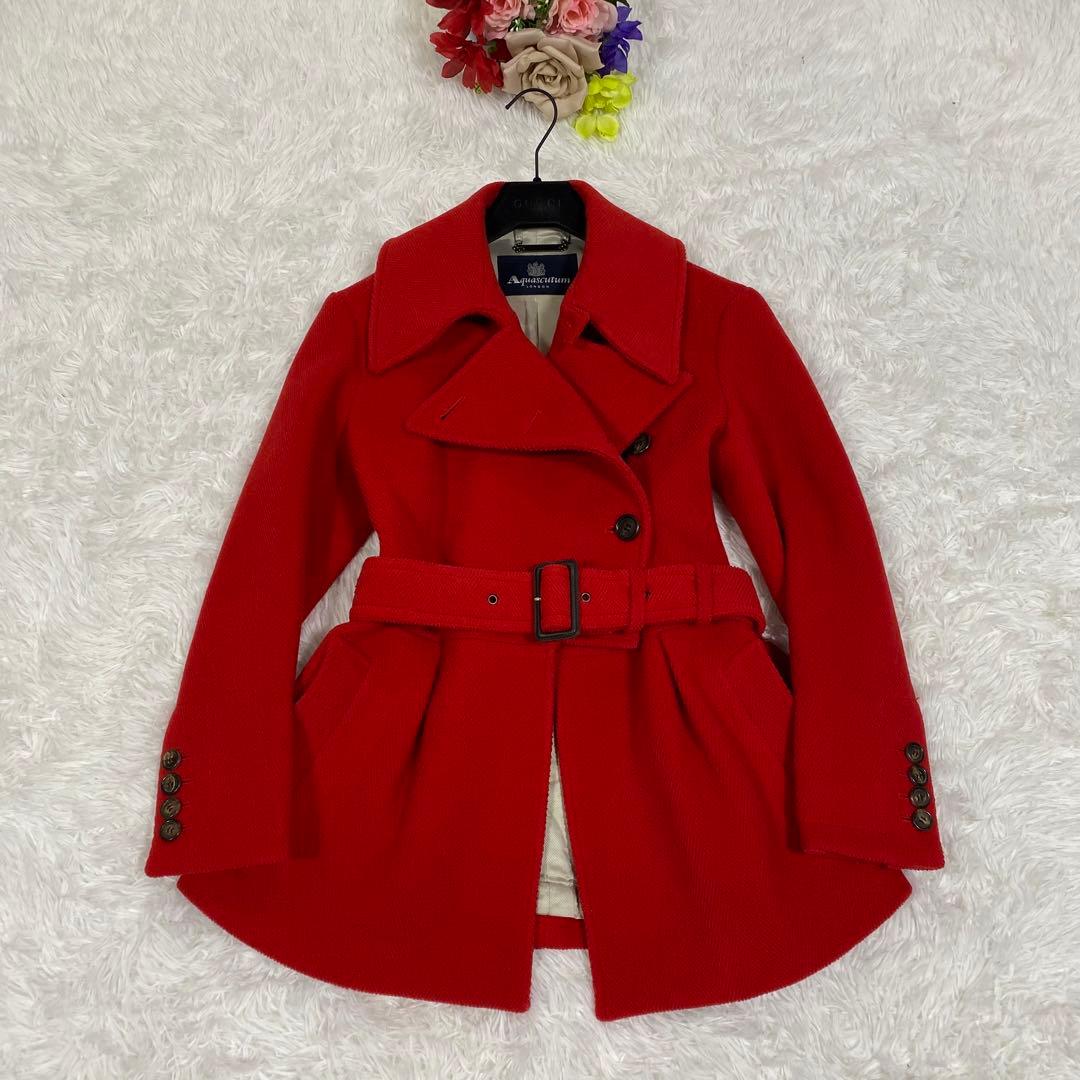 【極美品】 アクアスキュータム　ウールブレンドコート　ヘリンボーン　ベルト付き