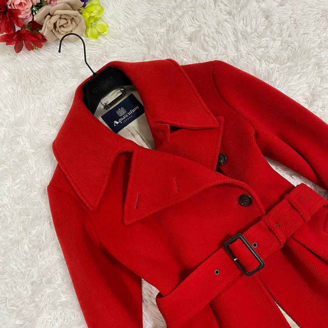 【極美品】 アクアスキュータム　ウールブレンドコート　ヘリンボーン　ベルト付き