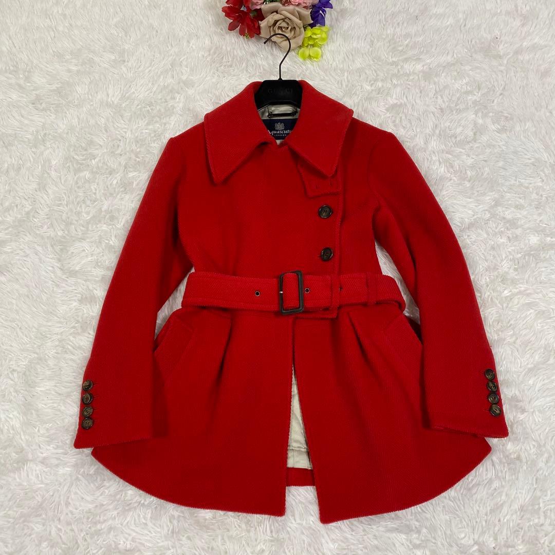 【極美品】 アクアスキュータム　ウールブレンドコート　ヘリンボーン　ベルト付き