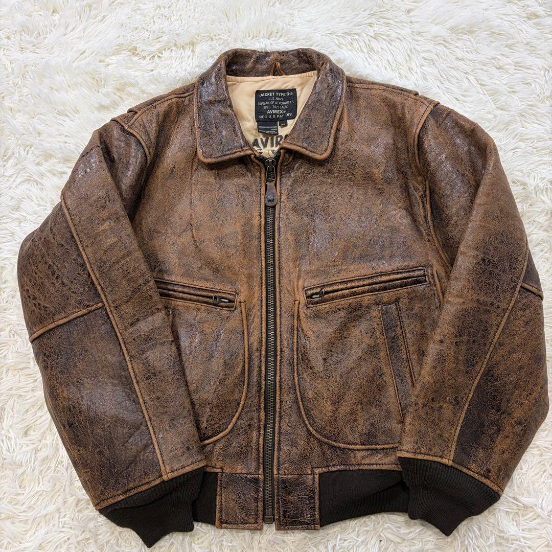 AVIREX G-2 ラムレザー フライトジャケット ブラウン M相当 古着