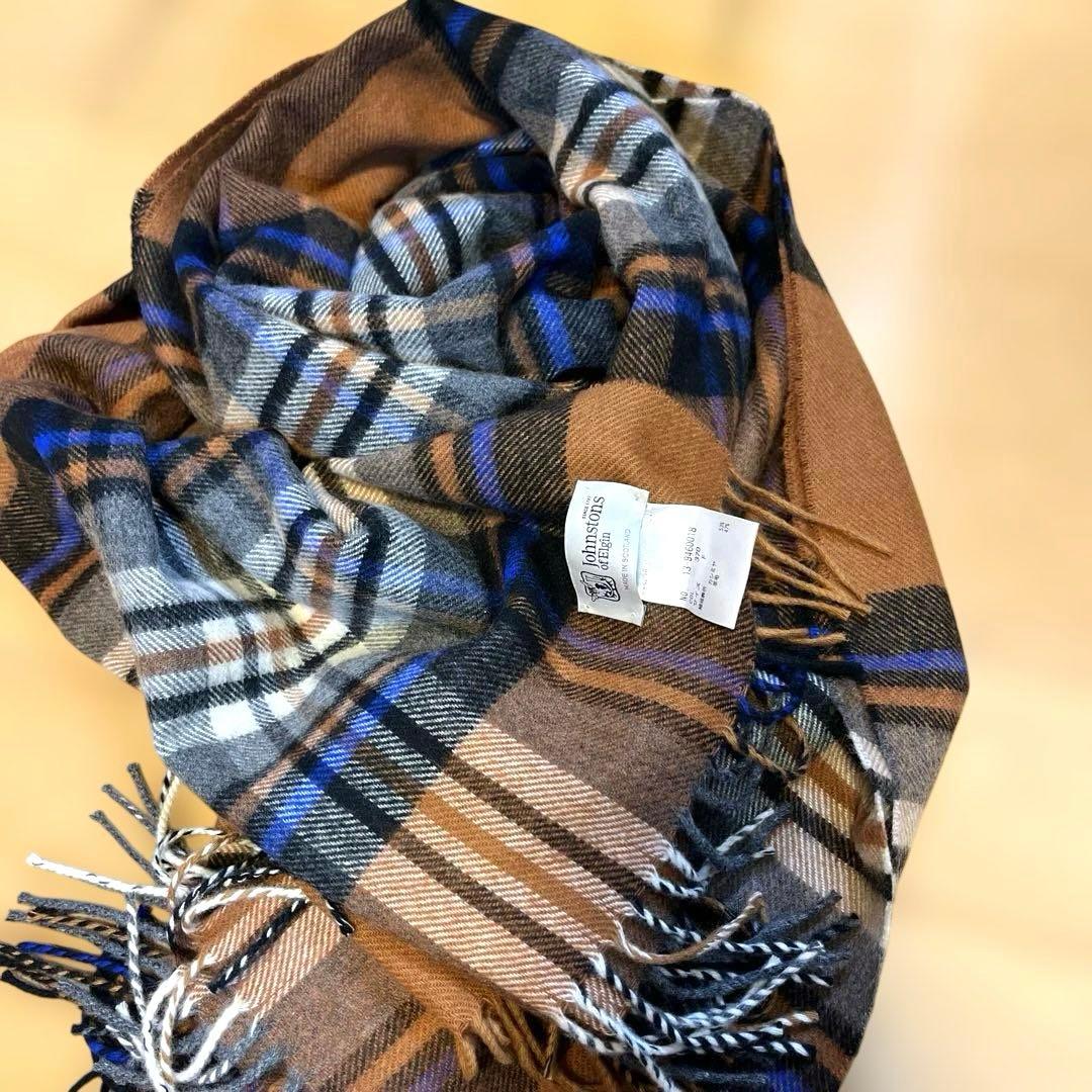 ジョンストンズ プラステ 別注　大判 ストール　カシミヤ　PLST チェック