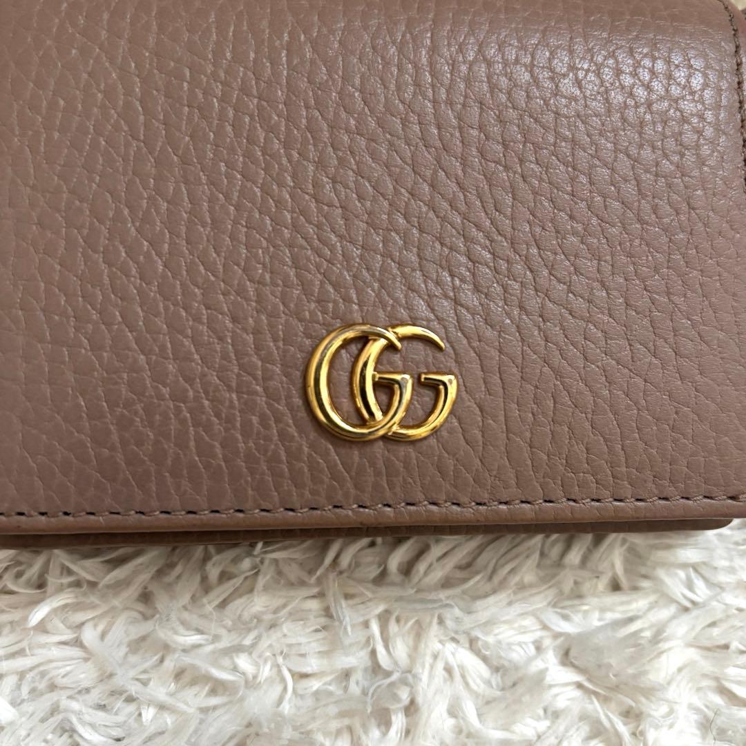 美品✨GUCCI GGマーモント コンパクト財布 ベージュ 二つ折り