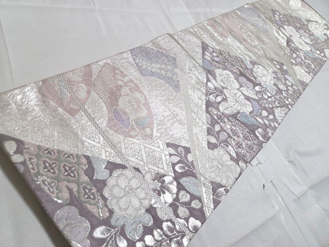 A5◆着物くつろぎ 辻が花 錦プラチナ箔 銀糸 六通 正絹 フォーマルな袋帯