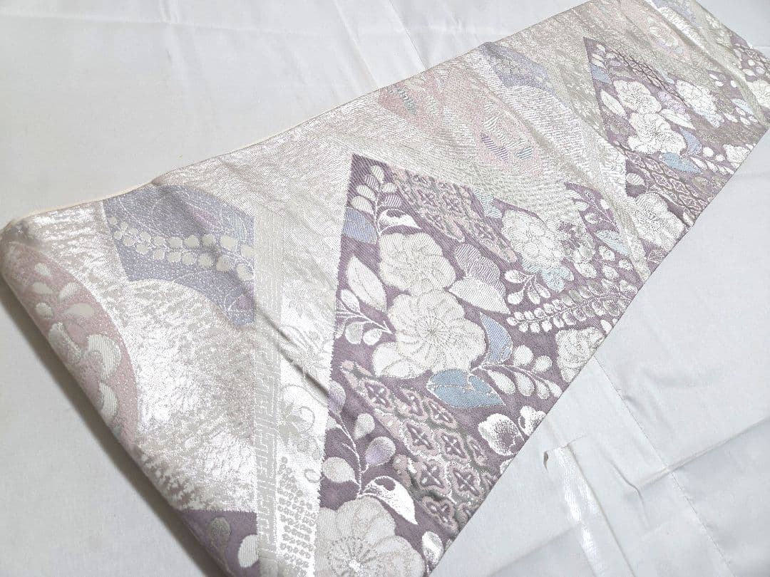 A5◆着物くつろぎ 辻が花 錦プラチナ箔 銀糸 六通 正絹 フォーマルな袋帯