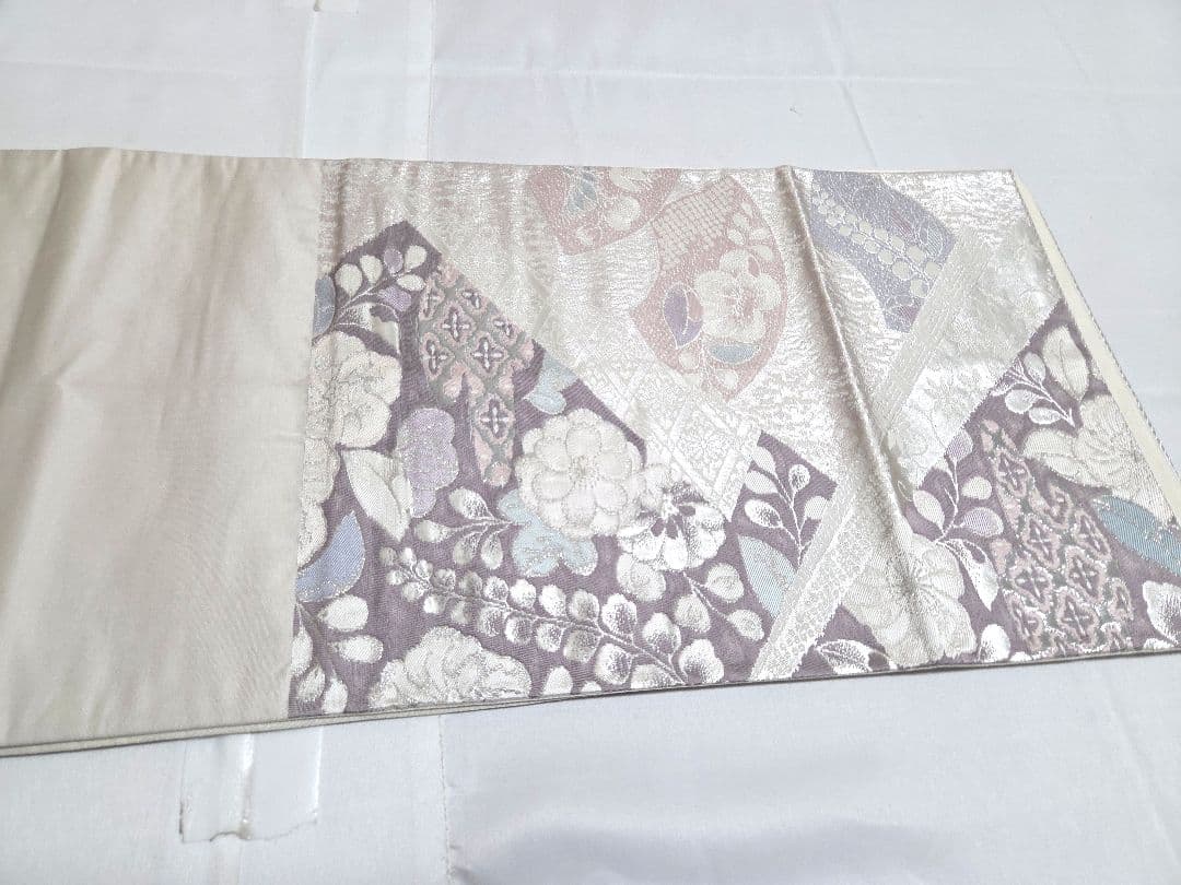 A5◆着物くつろぎ 辻が花 錦プラチナ箔 銀糸 六通 正絹 フォーマルな袋帯