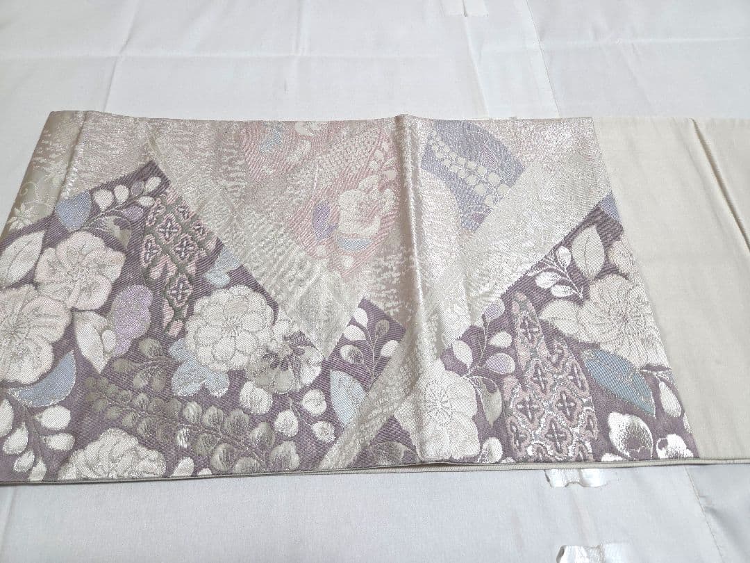 A5◆着物くつろぎ 辻が花 錦プラチナ箔 銀糸 六通 正絹 フォーマルな袋帯