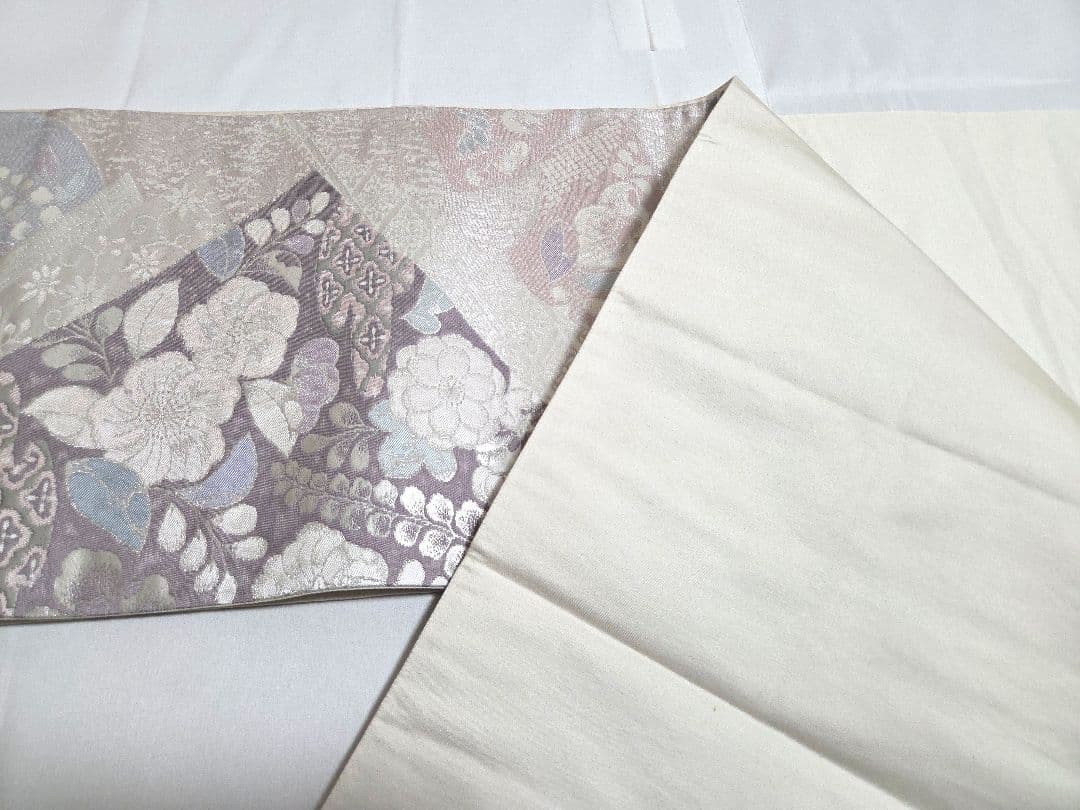 A5◆着物くつろぎ 辻が花 錦プラチナ箔 銀糸 六通 正絹 フォーマルな袋帯