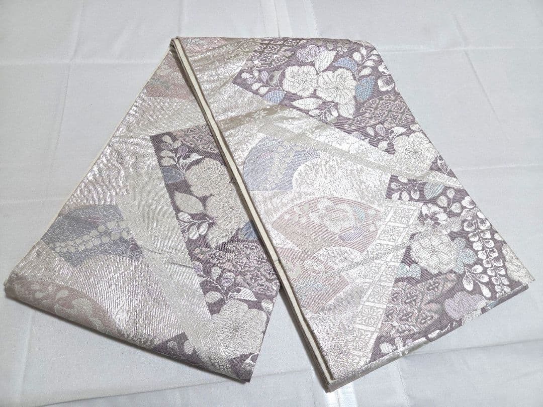 A5◆着物くつろぎ 辻が花 錦プラチナ箔 銀糸 六通 正絹 フォーマルな袋帯